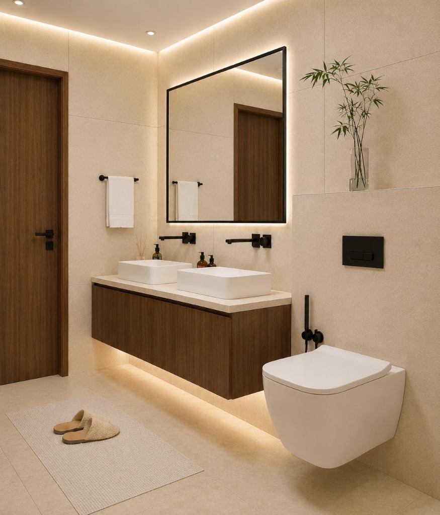 Modern bathroom design with warm lighting — Modnest residential project
